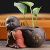 Fortune Lucky Cute The Little Monk Purple Clay Tea Pet Home Decor Mini Water Planting Flower Vase 240411