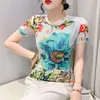 #6428 3D baskı tişört kadınlar kısa kollu yaz vintage t-shirt ince seksi elastik kadın t-shirt çiçek kısa kadın tişört