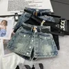 Streetwear Femmes Vintage Single Breasted Pockets Denim Shorts Summer High Taist Jirts Y2K Femme Black Jean 240411