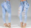 Donne jeans High High Wirse Dritti Skinny Stine Stretchy Streetwear Ladies Hole Washed Bandage Denim Pants Pants Pantaloni 2204238487667