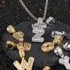 Europese Amerikaanse hiphop trompet Colares zirkon alfabet hanger echt goudplating niche ontwerp hiphop mode sieraden ketting