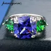 Pierścienie klastra Pansysen Vantage 925 Srebrny srebrny 10x10 mm poduszka Cut Tanzanite szmaragdowy kamień szmaragdowy dla kobiet