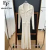 Basic Casual Dresses EFATZP White Knitted Long Skirt for Womens 2024 Early Spring New French Elegant V-neck Long Skirt C240411