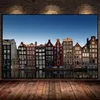 المدينة القديمة في أمستردام من هولندا القناة البيوت الفنية للمناظر الطبيعية اللوحة الطلاء الجدار المطبوعات غرفة الصورة ديكور المنزل
