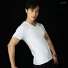 Bühnenbekleidung 2024 V- Nacken weiße Hemden Latin Tanztippen für Männer Chacha Rumba Tango Kleid Erwachsene moderne Praxis Kleidung DQS15434