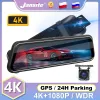 Jansite 10 "Car DVR 4K+1080P DASH CAM Touch Screen Screen Media 2160p عدسة مزدوجة العرض الخلفية مرآة الكاميرا الاحتياطية