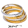 Bangle Yhpup 60mm 316l Stainless Steel Round Texture Bracelet Bangle Gold Silver Color Metal Waterproof Wrist Jewelry Bijoux Gift 24411