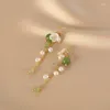 Dangle Earrings Green Jade Freshwater Pearls Gemstone Jewellery