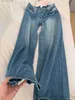 Jeans femminile femminile coreano femminile retrò jeans jeans nuovi pigri e largo pantaloni da pavimento a gamba lavati lavati in vita alta c240411