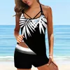 S-XXXXXL Plus Size Swimwear Women Женщины танковые танковые животные купальники-майки для печати купальник с шортами Maillot de Bain Femme