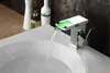 Bathroom Sink Faucets Color Changing LED Waterfall Square Faucet Mixer Tap Single Hole