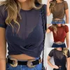 Dames t shirts peplum top vaste kleur hoge taille geplooid