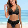 Mulheres praia folhas folhas padrão colete tankini roupas de banho de banho de duas peças Biquíni conjunto de roupas de banho praia de praia s-6xl