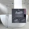 Suguword golvmonterad fristående badrum badkar kran 2 handtag regnfall dusch huvud hand dusch systom badkar spout mixer kran