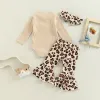 Trousers ma&baby 018M Newborn Infant Baby Girl Clothes Set Knit Romper Bow Floral Leopard Print Flare Pants Headband Fall Outfits D01