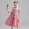 Flickaklänningar Girls 'Formal Dress Spring Children's Clothing Långärmad fluffig kjol Little Hosting Runway Show Princess