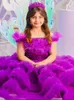 2024 Söt bollklänning Flower Girl Dresses Princess Feather Ruffles Combined Colorful Floral Baby Pageant Gowns Anpassa första Holy Communion Party Wed Wear