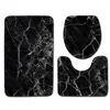 Bath Mats Black Marble Texture Rug Set 3 Piece Non Slip Bathroom Toilet Lid Cover U Shaped Contour Carpet Soft