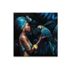 African Woman with Blue Parrot Canvas Painting Prints Abstract Artworks for Living Room Nursery Home Wall Art Decorative Poster