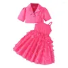 Kläder sätter barnen småbarn Little Girl Summer Dress Outfit ärmlös fjäril tyllkort ärmjacka för hösten