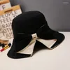 Berets Summer Bow Fisherman Caps vrouwen brede rand buiten UV -bescherming hoeden Koreaanse casual dame mode -emmer