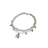 Choker dubbellager Rhinestone Star Pendant Pearl Necklace For Women Light Luxury Retro Sweater Chain Jewelry