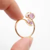 Unregelmäßiger Amethyst-Kristall offener Ring für Frauen Mädchen Klaue Goldfarbe Boho Naturstein Fingerschmuck