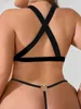 Culotte de femmes Sexy string décoration en métal à l'arrière G-strings basse hauteur brève sous-vêtements noirs solides