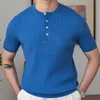 2023 Summer Jacquard Pattern Breathable Casual Slim Lapel Tees Knit Breathable Polo Camisa Hombre British Men's T Shirt Mannen