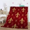 Flanelle enlepree jet couverture héraldique rouge lis chers royal lily lys fleur motif médiéval roi française empire