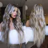 Pure Brazilian Human Hair Full Lace Wigs Creamy Blonde Ash Highlights Lace Front Wig 13x6 Transparent Lace Wavy Dark Roots 180%