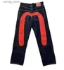 Herren Jeans Y2K Style Vintage Wäsche gedruckte Jeans für Frauen Herren Weitbein Jeans High Street Kleidung locker sitzende Baumwollhose Streetwear L49