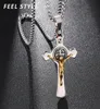 Naszyjniki wisiorek Inri Jezus Cross Cross Exorcyzm ze stali nierdzewnej St Benedict Crucifix Naszyjnik dla mężczyzn biżuteria 23405981511