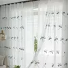 Leaf Embroidered Sheer Panel Long Window Crushed Gauze Room Curtain Voile Tulle Window Drapery Rod Pocket for Living Room Patio