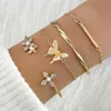 Bangle Vintage Gold Color Cuff armband Set van 4 roestvrijstalen vlinder Bracelet Combinatie Mode Elegante armband sieraden Geschenken 240411