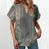 Magliette da donna T-shirt allentati alla moda estate a v-collo abbottonato a maniche corte a maniche corta camicia a manico