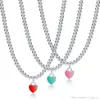 Brand Designer style Famous Brand Heart Pendant Necklace Selling Red Pink Green Enamel filled Nectarine Beads Chain Necklaces 248z