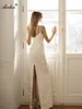 Luxury Satin Robe à arc amovible Spaghetti Stracts Sirène Robes de mariée Sans manches perles de fleurs 3D imprimés Trumpet Bouilles nuptiales 2024