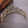 Headpieces barock strass kristallpärlad pannband tiara brud krona bröllop koreanska hårprydnader