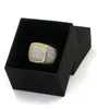 Mensringar Hip Hop -smycken Iced Out Diamond Ring Micro Pave Cz Yellow Gold Plated Ring Trevlig gåva för vän8824324