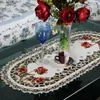 Table Runner Europeu Pastoral Bordado Bordado Poinsettia Cutwork Pedaçada de mesa Center