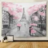 Peinture à l'huile Paris Eiffel Tower Tapestry City European City Landscape Mur suspendu rose Tapisserie Salon Home Decor Dorce