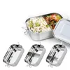 Tischgeschirr Rechteck Edelstahl Lunchbox Tragbares Schnalle Schloss 1/2/3Grids Behälter Silber Leck-Soach-Speichermikrowelle