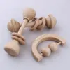 Baby Hand Bell Interactive Wooden Teether Cribe jouet hochet de dentition Jouet de dentition