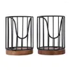 Kitchen Storage 2 Pcs Black Cup Holders Iron Round Rack Large Capacity Wood Paper Dispenser Bathroom