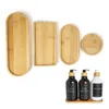 Shower Shampoo Container Storage Trays Body Wash Cosmetics Dispenser Holder Stand Bamboo Wood Tray Bathroom Kitchen Pot Holder