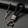 Keychains Hand Woven Leather KeyChain Detachable Metal 360 Degree Rotating Horseshoe Buckle Braided Moto Car Key Chain For Men Gift