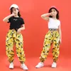 キッドクールヒップホップ服ブラックTシャツタンクトップカモフラージガールズジャズダンスコスチューム用服を着たタクティカルカーゴパンツ服を着る