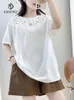 Blouses pour femmes Spring Cotton broderie Shirt Femme O Neck Couf Short Fashion Top Girl Literature Hollow Out Blouse 2024 AUTUN T441119QC