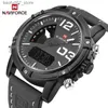 Relógios de pulso Naviforce masculino LED Digital Watch Sports Sports Military Leather Banda de quartzo Timing